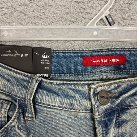 Smoke Rise Red Women's Wide Leg Jeans Distressed Grunge Curvy Fit 13/30 Blue NWT - Picture 9 of 12
